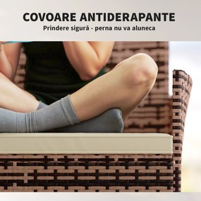 Outsunny Canapea de Grădină 2 Locuri cu Perne și Tampoane Antiderapante, din Ratan și Oțel, 115x63x85 cm, Bej | Aosom Romania