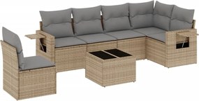 vidaXL Set canapele de grădină, 7 piese, cu perne, bej, poliratan
