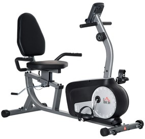 HOMCOM Bicicletă de Exerciții Înclinată Orizontală cu 8 Nivele de Rezistență, Monitor LCD și Scaun Reglabil, 122-137x62x103 cm, Gri | Aosom Romania