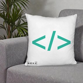 Perna Personalizata Cod HTML Turcoaz, 40x40 cm, Alb Pufos, Husa Detasabila, Perna Inclusa, BEKZ®