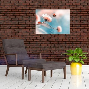 Tablou pe sticlă - Buburuze pe floare (70x50 cm)