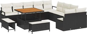 vidaXL Set de canapele pentru grădină cu pernă 13 pcs Negru poliratan