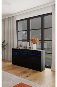 Comoda moderna cu 4 usi, usile negru lucios negru mat, 175x80x40cm, fara led, pentru living, hol, dormitor, birou, Bortis Impex