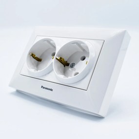 Priza dubla cu impamantare Arkedia Panasonic, ST, alba