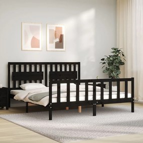 3192445 vidaXL Cadru de pat cu tăblie Super King Size, negru, lemn masiv