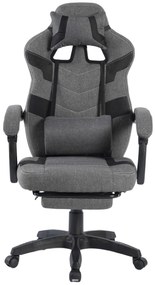 Scaun gaming, suport lombar cu masaj, rabatabil, suport picioare, material textil, Gri