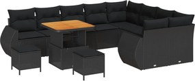 vidaXL Set de canapele pentru grădină 12 pcs Negru poliratan