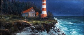 Tablou - Far pe malul oceanului, aquarelă (120x50 cm)