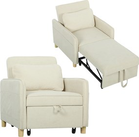 HOMCOM Fotoliu extensibil 3 în 1 fotoliu transformabil cu funcție de pat, șezut lat pentru living, Bej | Aosom Romania