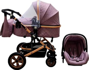 Carucior nou nascuti 3 in 1 Baby Care™ PRO 530, Cu geanta bebe, Cadru Aluminiu , Amortizoare, Roti din cauciuc plin AVE, Landou, Scoica auto, Spatar