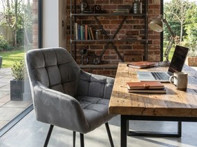 Fotoliu de sufragerie gri MARLEN VELVET cu picioare negre