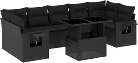 vidaXL Set mobilier de grădină cu perne, 8 piese, negru, poliratan
