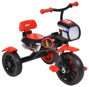 Tricicleta cu pedale NOVOKIDS™ Eagle Trike , Cu melodii si lumini, Carena, Max 25 kg, Roti din cauciuc EVA, Cadru metalic, Far luminos, Rosu