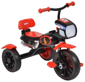 Tricicleta cu pedale NOVOKIDS™ Eagle Trike , Cu melodii si lumini, Carena, Max 25 kg, Roti din cauciuc EVA, Cadru metalic, Far luminos, Rosu