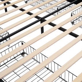 Pat cu tăblie USB și iluminare LED, 4 sertare, structură din lemn, tăblie tapițată, 140x200 cm, Bej