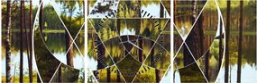 Tablou - Colaj geometric pe fundalul pădurilor nordice (cu ceas) (90x30 cm)