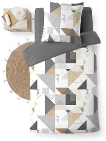 Lenjerie de pat albă/gri din microfibră pentru pat de o persoană 140x200 cm Trigone – douceur d'intérieur