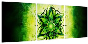 Tablou - Mandala de flori, fundal verde (cu ceas) (90x30 cm)