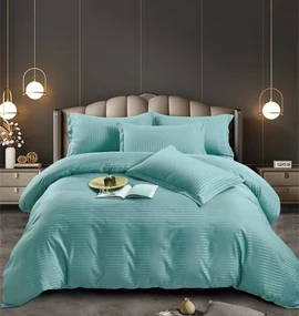 Set 10 Lenjerii Horeca, Pat Dublu, 100% Damasc Premium, 6 Piese - Verde Menta