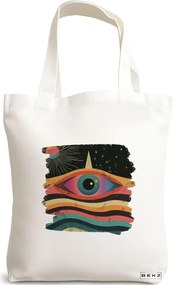 Sacosa de Panza pentru Cumparaturi, Geanta Tote, model Celestial Eye 16, 38x34.5 cm, Alba, BEKZ®