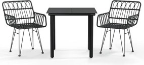 vidaXL Set mobilier de grădină, 3 piese, negru, poliratan