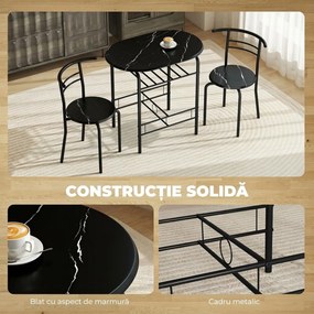 HOMCOM Set Masă Modernă cu 2 Scaune pentru Dining, Set 3 Piese Economisitoare de Spațiu pentru Bucătărie, Balcon, Restaurant sau Bar, Maro și Negru | Aosom Romania