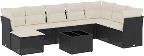 vidaXL Set mobilier de grădină cu perne, 9 piese, negru, poliratan