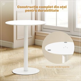HOMCOM Masă de Dining Rotundă și Modernă pentru 2 Persoane din Oțel, Albă | Aosom Romania