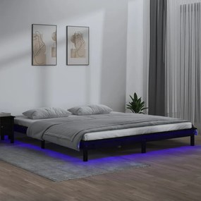 820630 vidaXL Cadru de pat cu LED, negru, 200x200 cm, lemn masiv