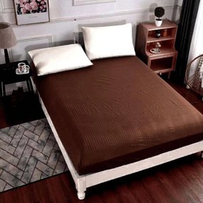 Husa de pat cu elastic, bumbac tip Damasc, pat 2 persoane, maro, HD-022
