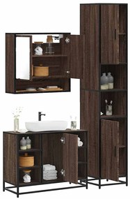 vidaXL Set mobilier de baie, 3 piese, stejar maro, lemn prelucrat