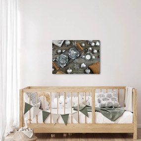 Tablou - decorațiuni argintii de Crăciun (70x50 cm)