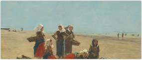 Tablou - Eugène Boudin, Women on the Beach at Berck, reproducere (120x50 cm)