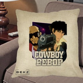 Perna Personalizata Cowboy Bebop Spike si Jet Poster, 40x40 cm, Crem, Husa Detasabila, Perna Inclusa, BEKZ®