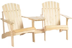 Outsunny Adirondack Gartenstuhl cu Masă și Orificiu pentru Umbrelă, 2 Locuri Scaun Grupa pentru Grădină Mobilier Exterior pentru Balcon Lemn Masiv Natural 178 x 87 x 92 cm | Aosom Romania