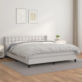 3130788 vidaXL Pat box spring cu saltea, alb, 160x200 cm, piele ecologică