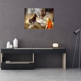 Tablou pe sticlă - Bine ai venit, căluțul mic (70x50 cm)