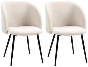 HOMCOM Lot de 2 scaune de sală de mese cu spătar din material textil efect lână buclată și picioare din oțel 55 x 62 x 80 cm bej negru | Aosom Romania