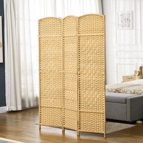 HOMCOM Paravan Interior Pliabil cu 3 Panouri Împletit din PP și Lemn de Pin, 135x1,7x180 cm, Lemn Natural | Aosom Romania