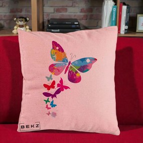 Perna Decorativa Fluturi Splash, 40x40 cm, Roz, Husa Detasabila, Perna Inclusa, BEKZ®
