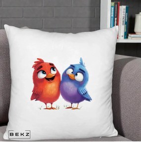 Perna Decorativa Pasarele Vesele Duo, 40x40 cm, Alb Pufos, Husa Detasabila, Perna Inclusa, BEKZ®