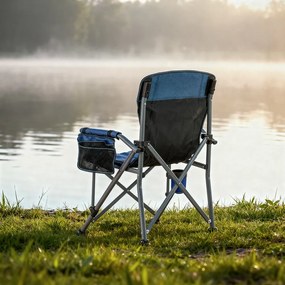 Leziter Scaun de pescuit Comfort cu braț și suport pentru pahare albastru