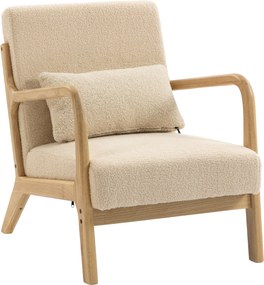 HOMCOM Fotoliu lounge - 3 perne incluse - șezut adânc - cotiere - structură lemn hévéa - aspect catifea bej | Aosom Romania