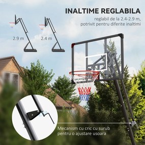 SPORTNOW Cos si suport de baschet reglabil pe inaltime cu panou robust si baza ponderata, portabil pe roti, 2,4-2,9 m | Aosom Romania