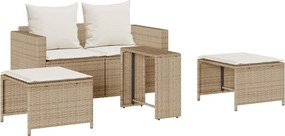 vidaXL Set canapea grădină 5 piese cu perne stivuibile polirattan bej