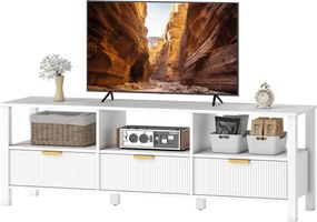 HOMCOM Comodă TV 152 cm, mobilier TV pentru televizor 165,1 cm cu 3 sertare și 3 rafturi deschise, 152x39,5x50cm, alb | Aosom Romania