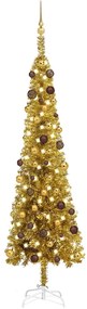 Set pom de Craciun subtire cu LED-uri si globuri, auriu, 210 cm 1, Auriu, 210 cm