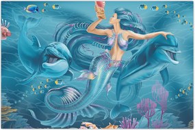 Tablou - Sirenă cu delfini (90x60 cm)