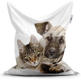 Sac de șezut Classic pisicuță și cățeluș - pentru copii, bej / alb