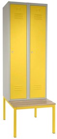 Dulap metalic cu bancheta, 60 x 85 x 185 cm, inchidere cilindrica, galben - ral 1023